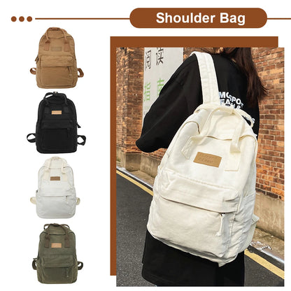 Casual College Students Backpack Cotton Canvas Traveling Commuting Backpacks Large Capacity Solid Color Fashion Knapsack