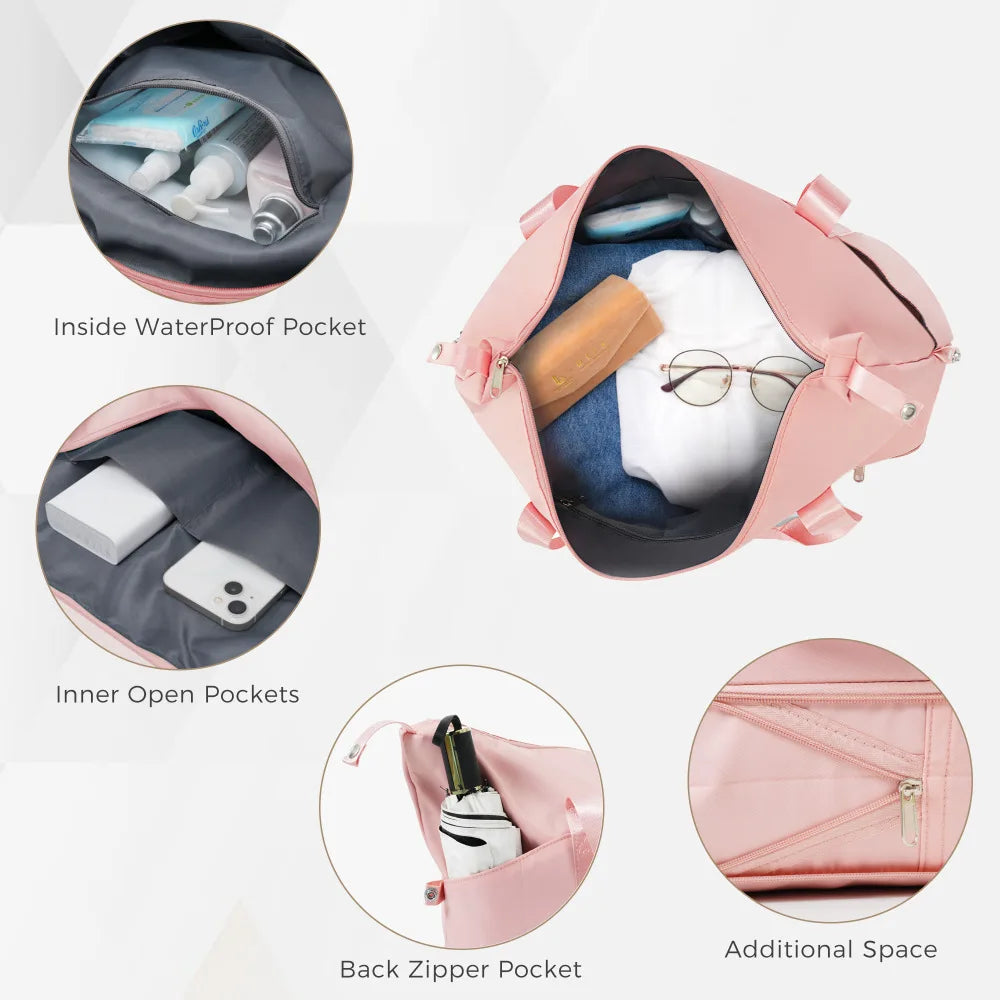 Luggage Sets 4 Piece ABS Durable Suitcase with Travel Bag Carry on Luggage Suitcase Set with 360° Spinner Wheels Pink