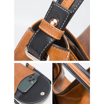 4PcsPU Leather Set, Zip Closure, Adjustable Shoulder Strap, Stylish Color-Block Tote Bag, Small Card Holder, Ideal for Daily Use