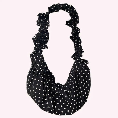 Women Fashion Shoulder Bag Large Capacity Polka Dot Chic Underarm Bag All Matched Pleated Dumpling Bag for Outdoor Travel