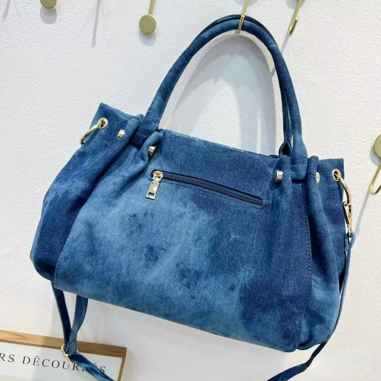 Fashion Denim Women Handbag with Crystal Diamond Casual Jeans Tote Bag Shoulder Bag Crossbody Bag