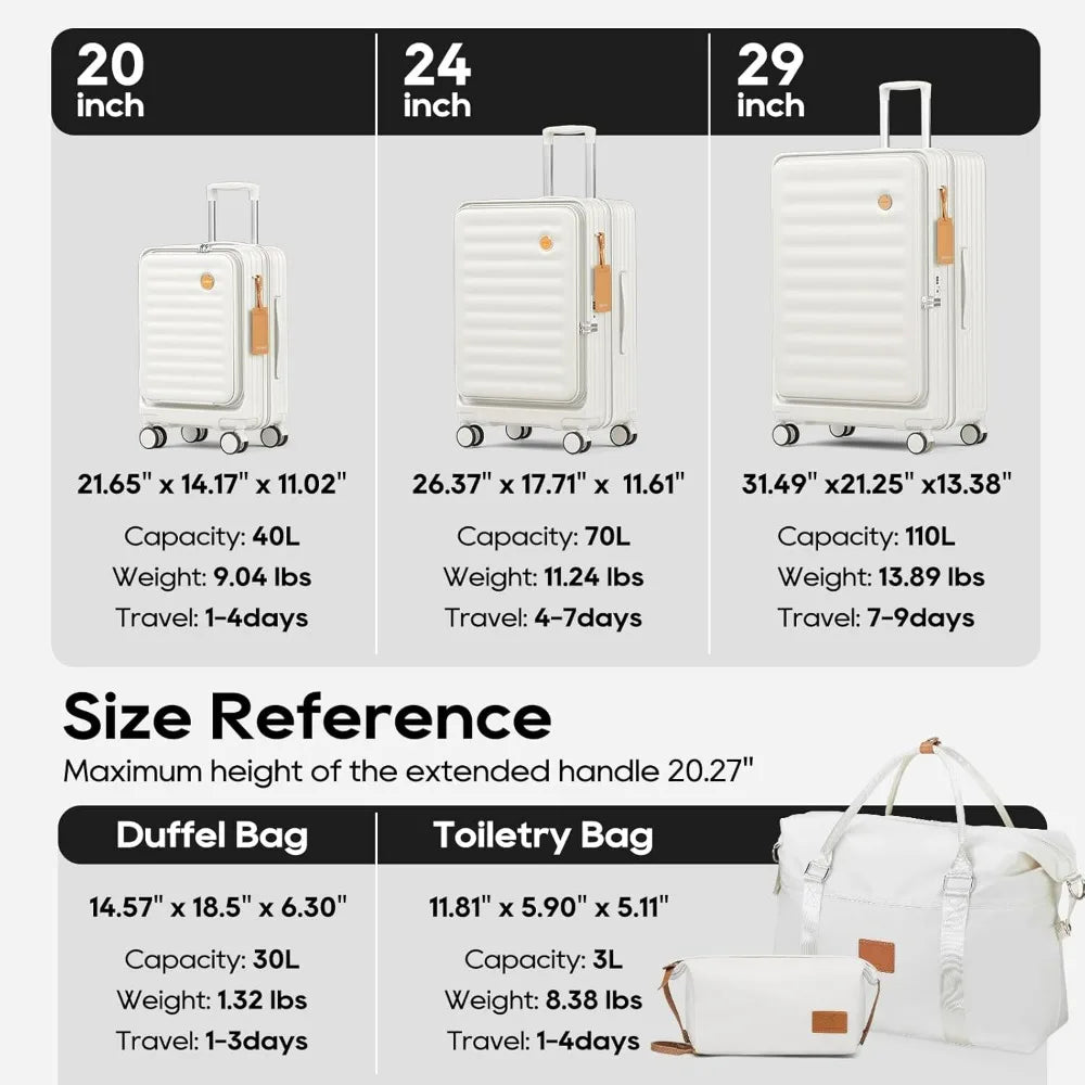 Joyway Luggage Sets 5 Piece with Front Pocket, PC Hardside Expandable Carry on Suitcase with Spinner Wheels and TSA Lock, White