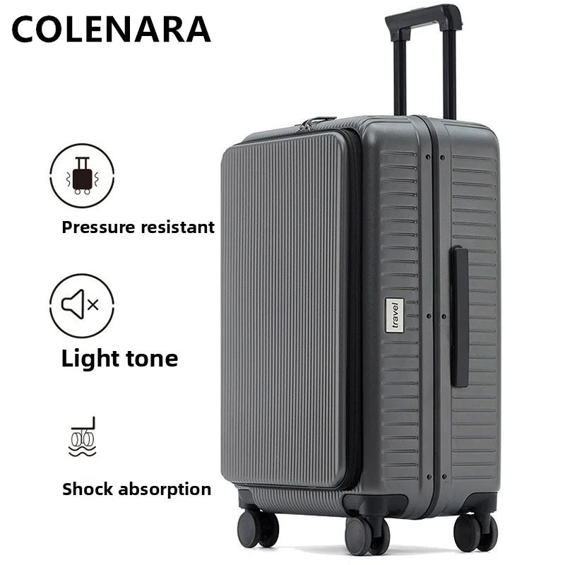 COLENARA High Quality Suitcase Front Opening Boarding Case Laptop Trolley Case USB Charging 20"24 Inch Carry-on Travel Luggage