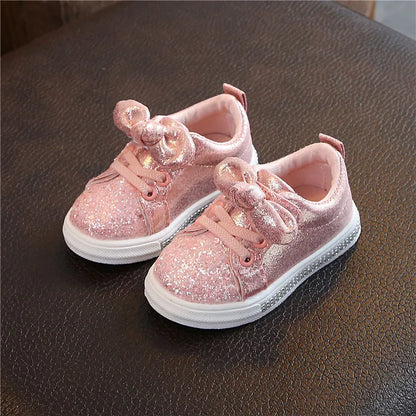 Girls Shoes Spring & Autumn  Toddler Children Baby Casual Shoes Sequins Bowknot Crystal Run Sport Sneakers Shoes For Girls