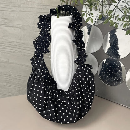 Women Fashion Shoulder Bag Large Capacity Polka Dot Chic Underarm Bag All Matched Pleated Dumpling Bag for Outdoor Travel