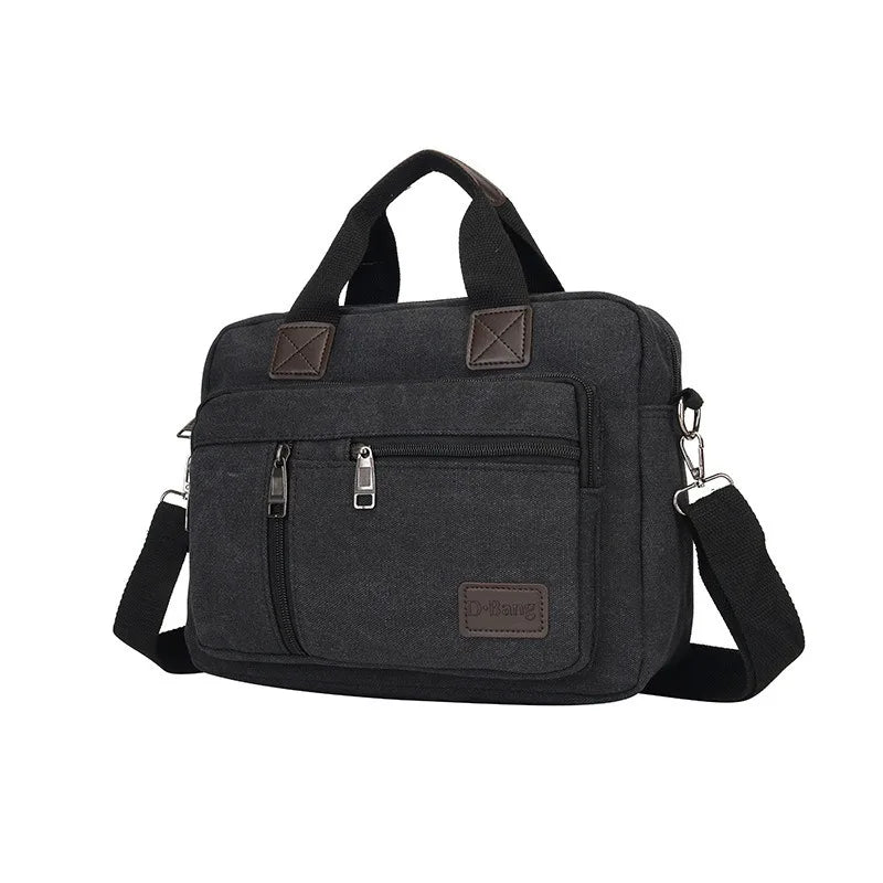 Men's Canvas Travel Handbag Large Capacity Multi-layer Crossbody Shoulder Bag Student Leisure Tote with Top-Handle