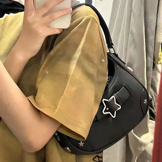 Women Casual Handbag Fashion PU Star Small Shoulder Bag Retro Classic Purse Clutch Bag Trendy Bag for Daily Office Use Sling Bag