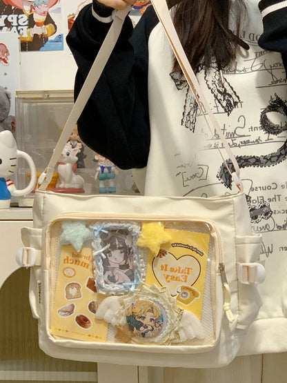 Women Ita Bag Cartoon Book Bag with Clear Window Teenagers School Bag Adjustable Strap Stylish Crossbody Bag Trendy Outdoor Bag
