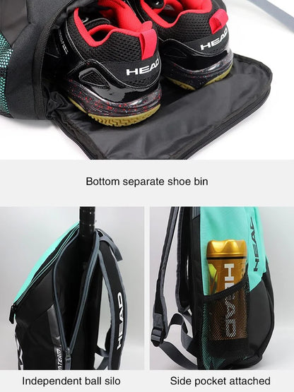 HEAD Tennis Backpack Outdoor Sport Bag Tennis Bag Badminton Gymbag Backpack Original Tennis Backpack With Separated Shoe Bag