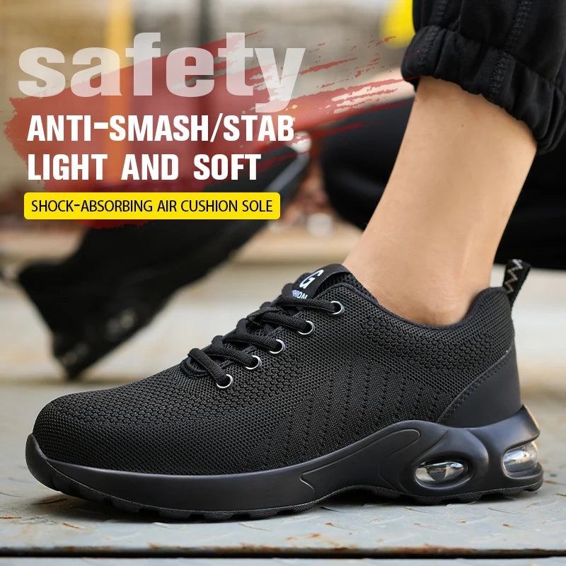 Fashionable breathable soft sole air cushion anti-smash and anti-puncture work shoes