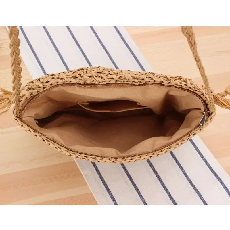 Summer Straw Bags For Women Handmade Tassel Beach Bags 2024 Raffia Rattan Woven Handbags Vacation Shoulder Crossbody Bags Clutch