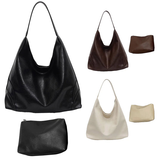 Slouchy Hobo Bag for Women Multi-pocket Handbag PU Leather Trendy Tote Bag Underarm Bag for Work Travel