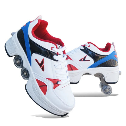 Deformation Parkour Shoes 2025 Casual Sneakers Unisex Deform Roller Shoes Skating Shoes Four Wheels Rounds Of Running Shoes
