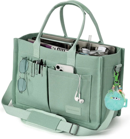 Canvas Tote Bag Purse for Women with Zipper Closure, Individual Compartments & Bottom Support