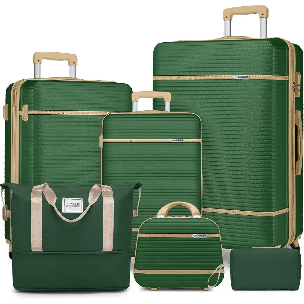 LARVENDER Luggage Sets 6 Piece with Duffel Bag, Expandable(Only 28 & 24") Hardside Luggage with Cosmetic Case 360° Spinner Wheel