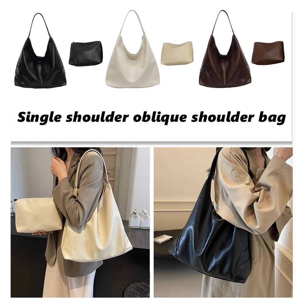 Slouchy Hobo Bag for Women Multi-pocket Handbag PU Leather Trendy Tote Bag Underarm Bag for Work Travel