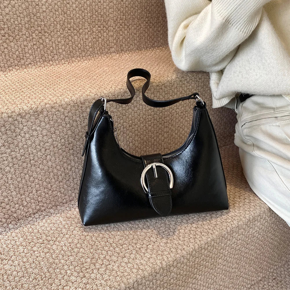 Shoulder Bag for Women with Inner Pocket Underarm Bag PU Leather Buckle Hobo Bag with Zipper Handbag for Work Travel