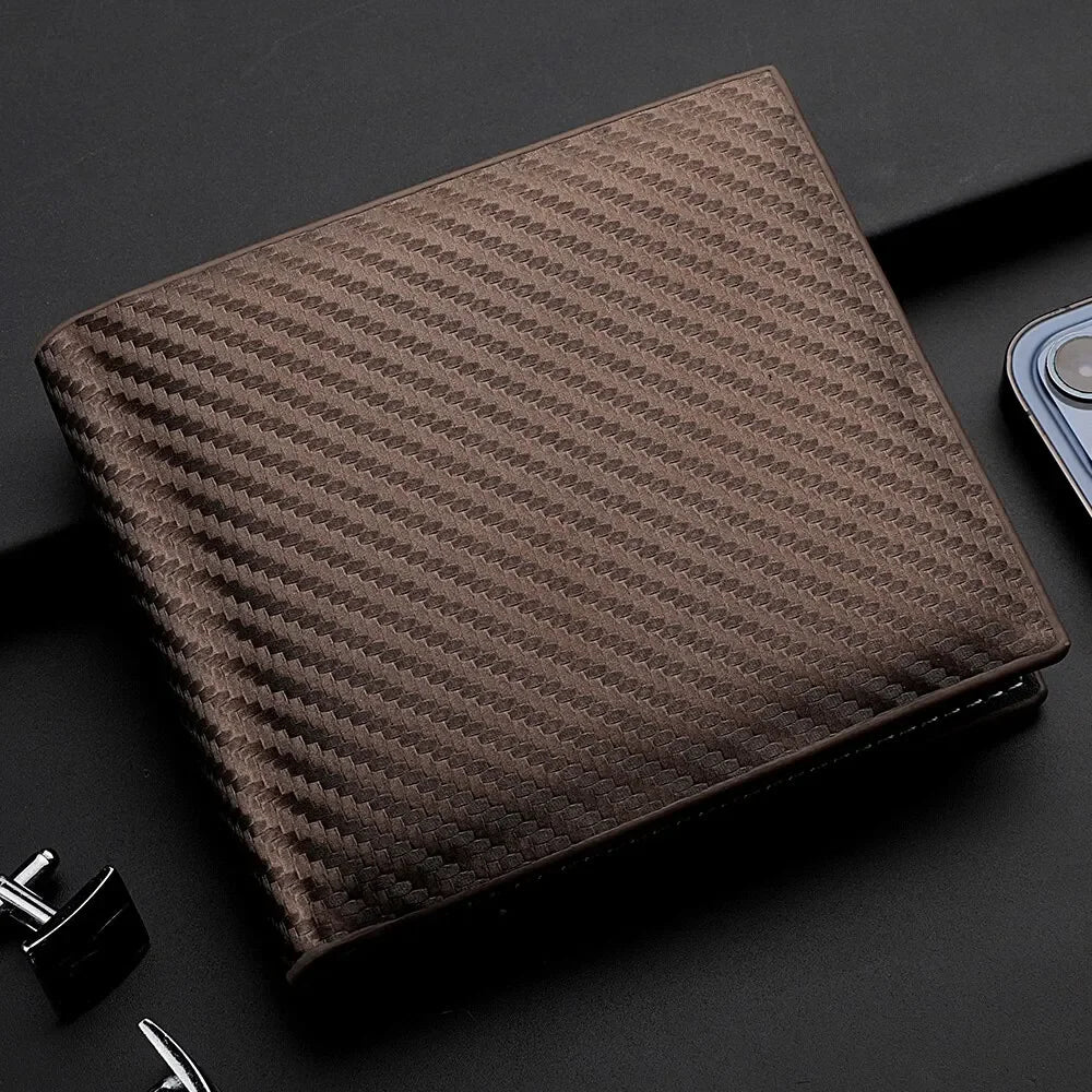 New Carbon Fiber Short Wallet Men's Card Bag Integrated Zipper Change Bag Holder Slim Minimalist Carbon Tri-Fold Wallet