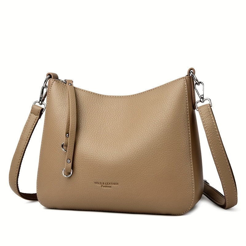 Women's Soft Synthetic Leather Tote Bag with Adjustable & Detachable Strap, Zipper Closure - Minimalist Elegant Design for Commuting, Shopping, Work - Available in Black, Khaki, Gray, Red, Shopping Handbag, Sleek Modern Handb