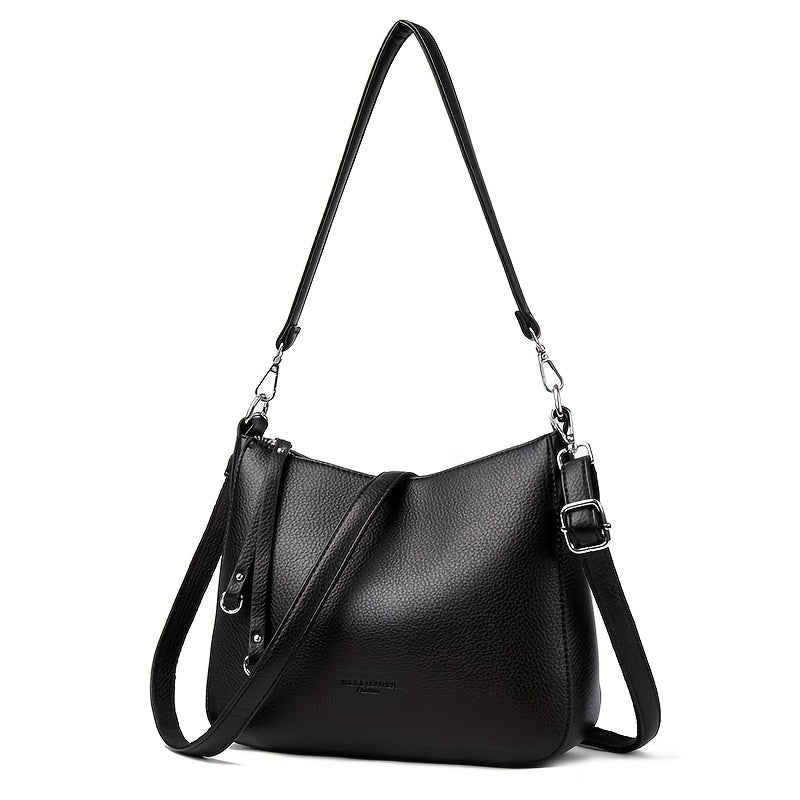Women's Soft Synthetic Leather Tote Bag with Adjustable & Detachable Strap, Zipper Closure - Minimalist Elegant Design for Commuting, Shopping, Work - Available in Black, Khaki, Gray, Red, Shopping Handbag, Sleek Modern Handb